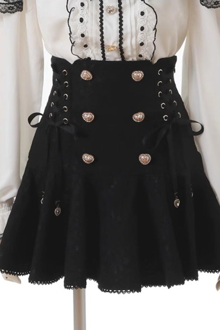 Japanese Bowknot Double Breasted Lace-Up Sweet Jirai Kei Skirt