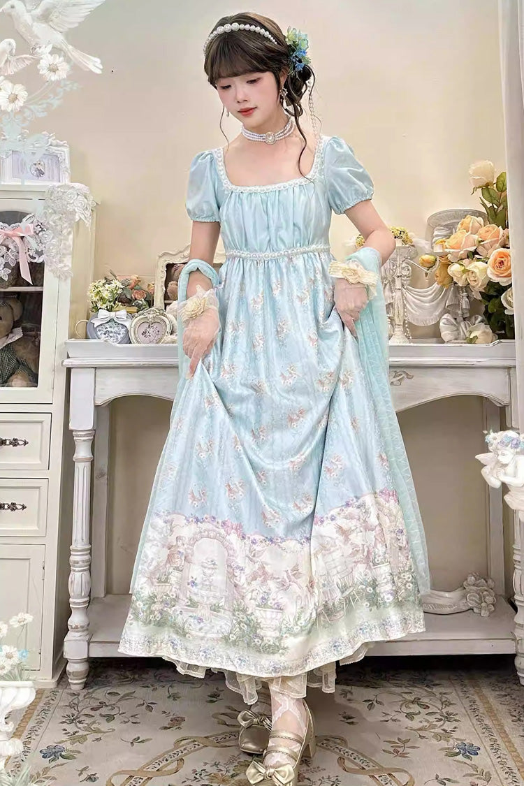 Emerald Spring of Nai Square Collar Short Sleeves Pearl Elegant Lolita Dress