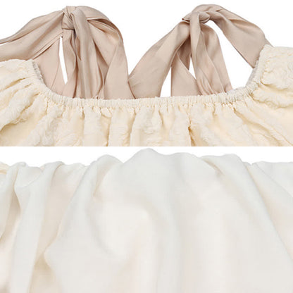 Lace Puff Crop Denim Pants T-Shirt Shoulder Up Skirt