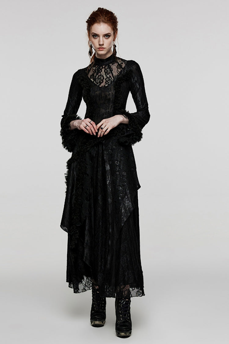 Gothic Dress with Cutout Lace and Mesh Panels