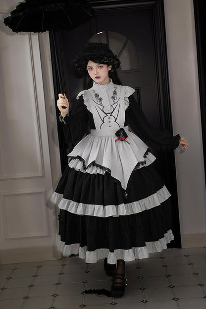 Gothic Lolita Castle Night Long-Sleeved Ruffle Embroidery Dress