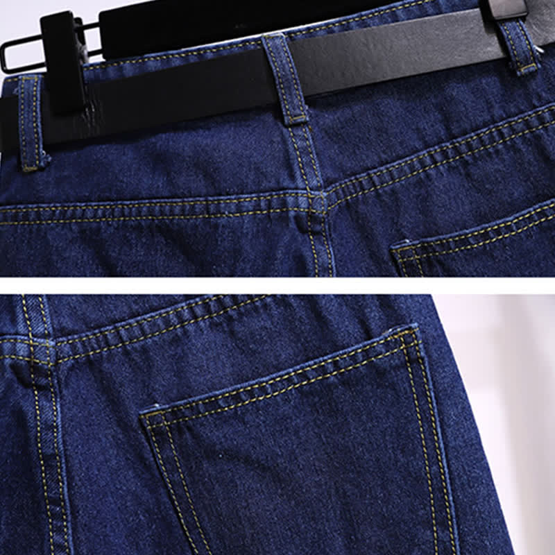 Lapel Shorts T-Shirt Colorblock Denim Belted