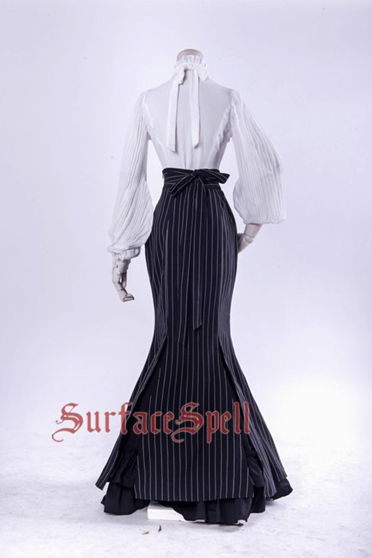 Lorelei Double-Layered Striped Print Ruffle Gothic Elegant Lolita Mermaid Maxi Skirt