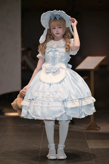 Cotton Sleeveless Lace-Trimmed Sweet JSK with Bow Details