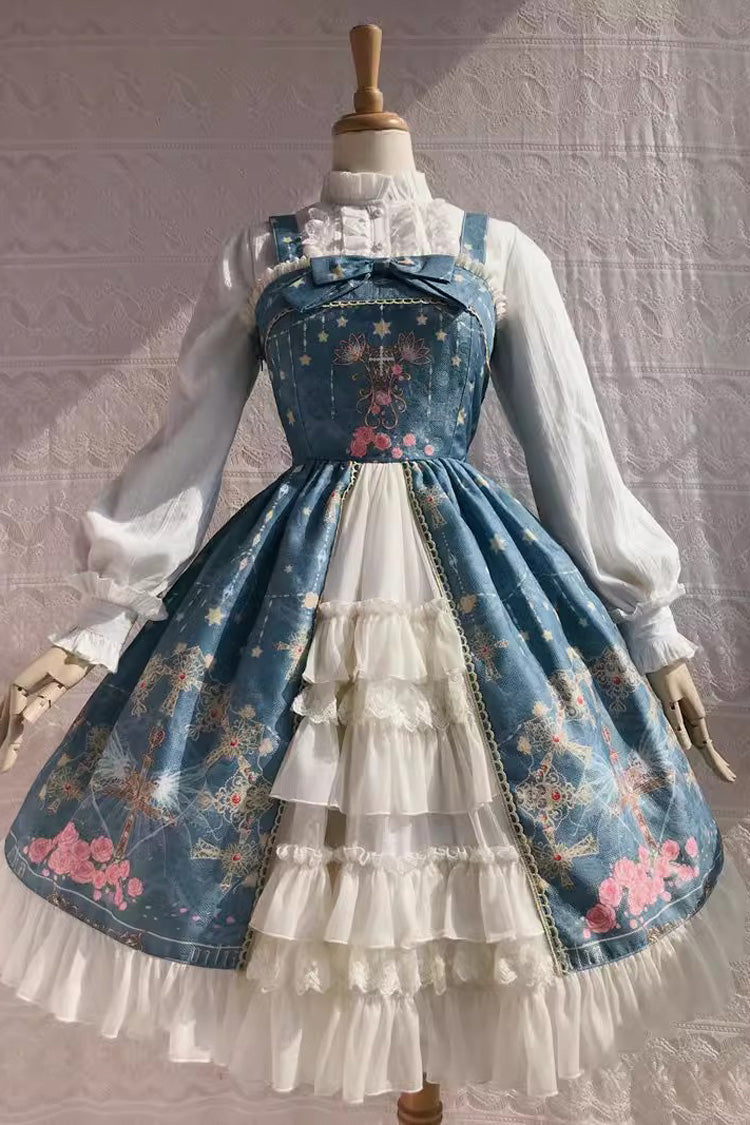Peacock Cross Print Ruffle Cardigan Jsk Dress - Sweet Lolita
