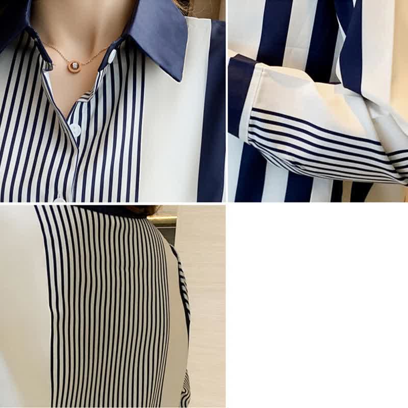 Stripe Print Long Sleeve Lapel Shirt Workwear