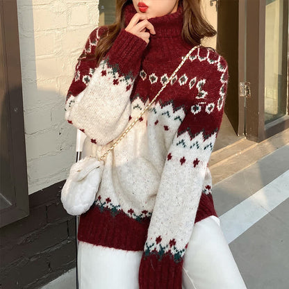 Pants Colorblock White Turtleneck Sweater Set