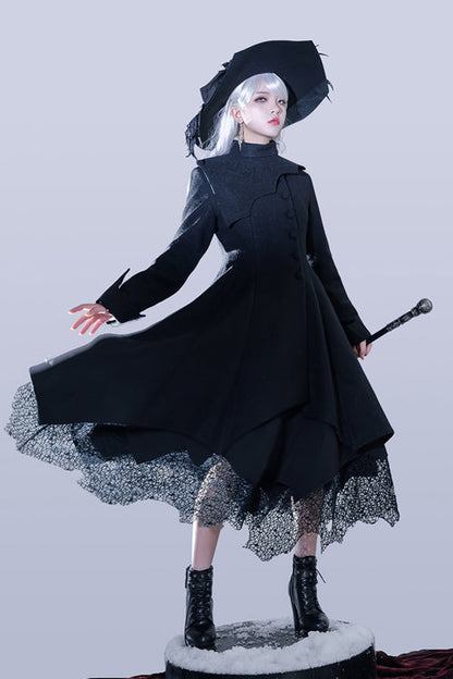 Ouji Lolita Wool-Blend Coat with Asymmetric Hem Icebreaker Motif