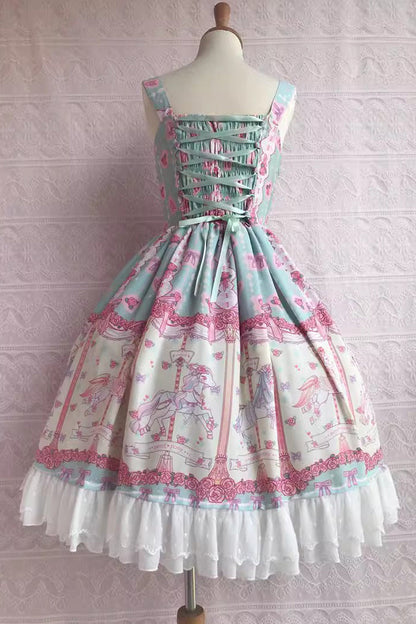 Rose Trojan Print Ruffle Bowknot Jsk Dress - Sweet Lolita