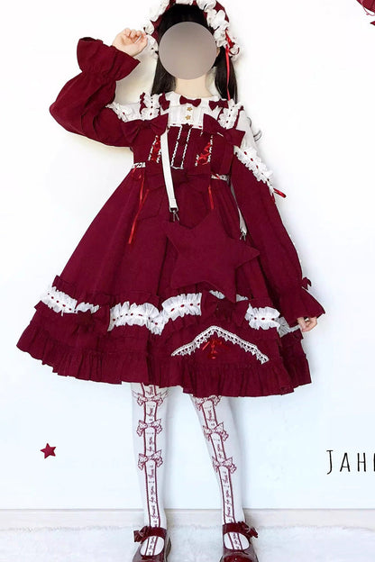 Ruffle Embroidered Ribbon Sweet Lolita Dress Trio
