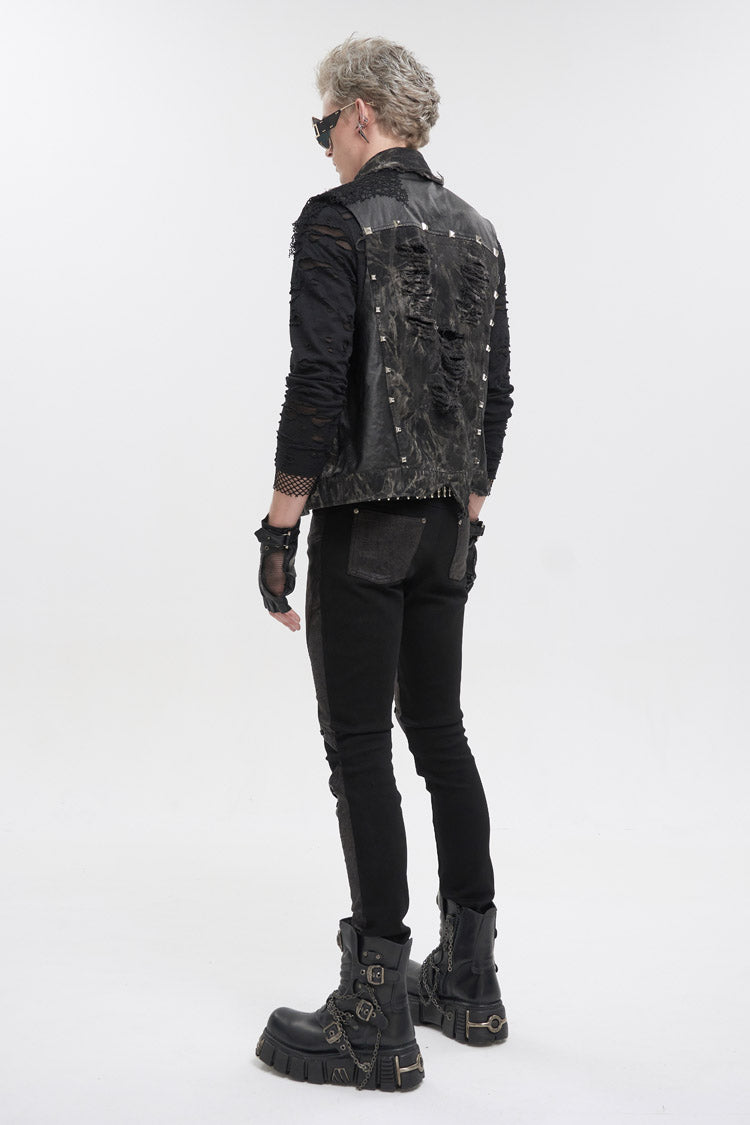 Men's Punk Vest with Skull Sheep Print and Tie-Dye Accent