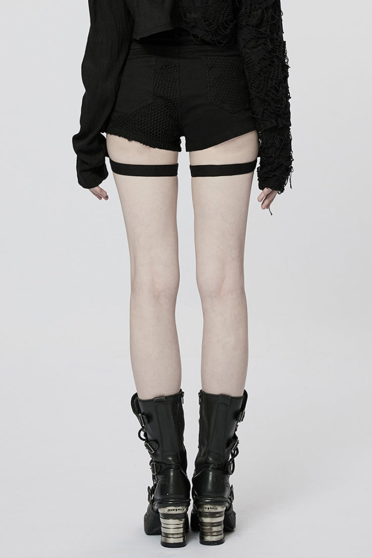 Steampunk Women's Shorts with Faux Leather Stitching Mesh and Buckles