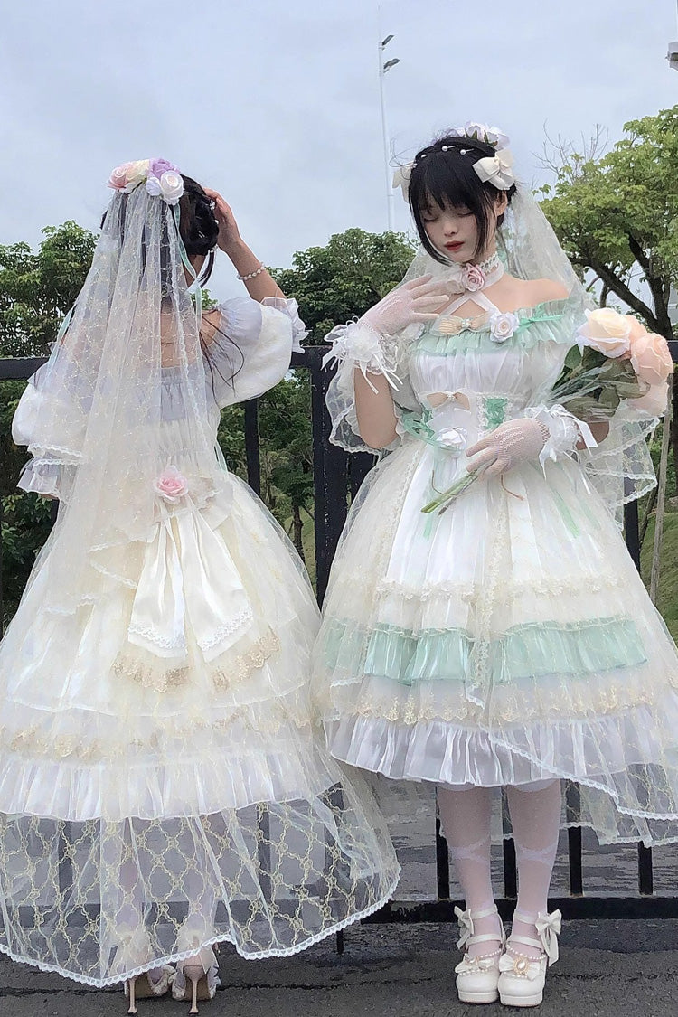 Emerald Ruffled Lace-Up Princess Lolita Dress - Spring Boliya
