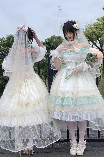 Emerald Ruffled Lace-Up Princess Lolita Dress - Spring Boliya