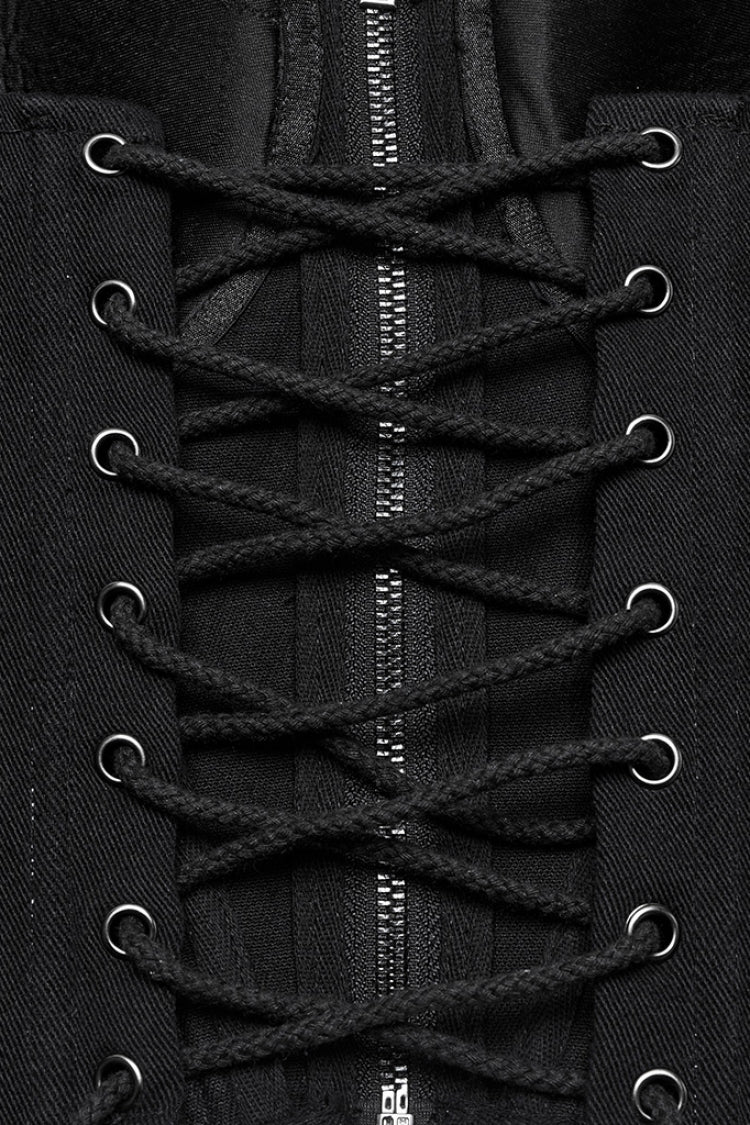 Studded Lace-Up Sleeveless Punk Gilet with Buckles - NoirEdge