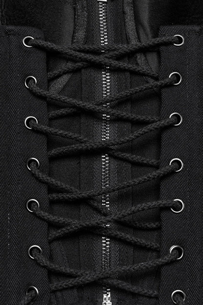 Studded Lace-Up Sleeveless Punk Gilet with Buckles - NoirEdge