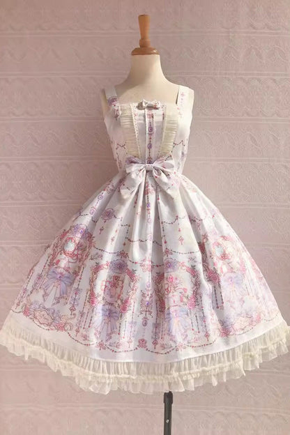 Small Delicate Print Ruffle Bowknot Jsk Dress - Sweet Lolita