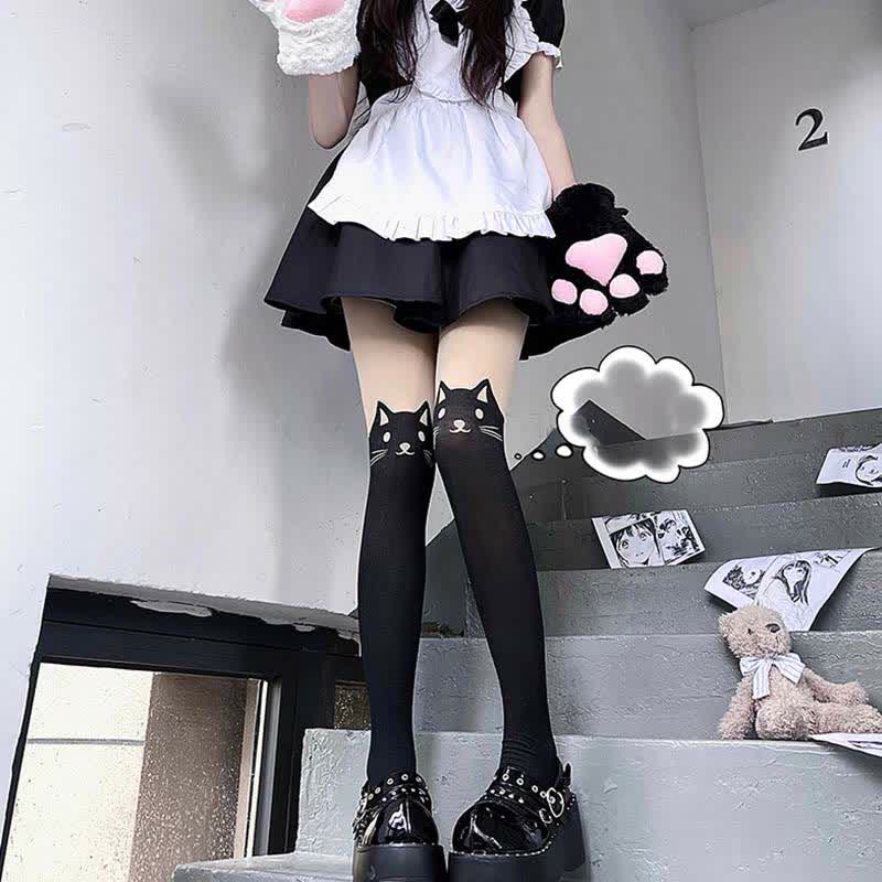 Collants Lolita à imprimé chat de dessin animé mignon