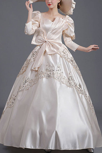 Asymmetric Bow Embroidered High Waist Dress