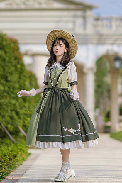 Embroidered Doll Collar Short Sleeve Classic Lolita Gown