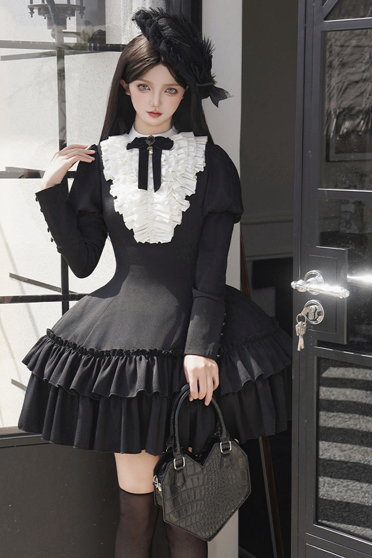 Stand Collar Double-Layered Ruffle Gothic Dress