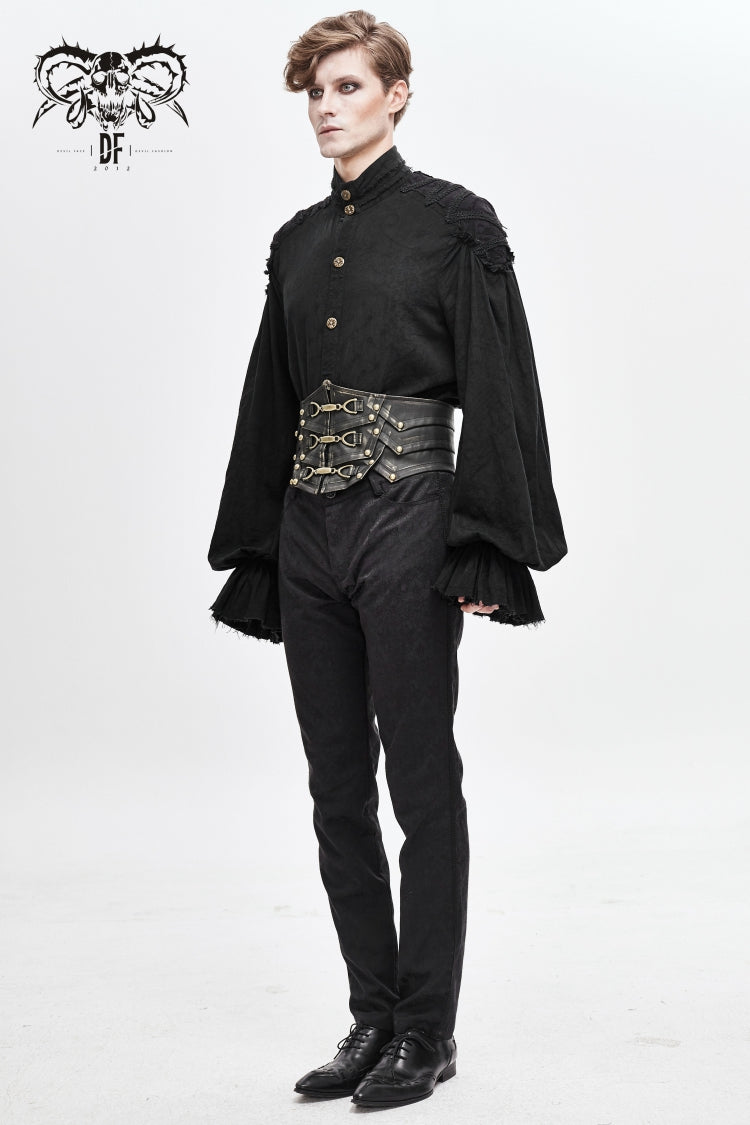 Punk Belt for Men with Lace-Up Faux Leather and Rivers Design