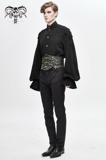 Punk Belt for Men with Lace-Up Faux Leather and Rivers Design