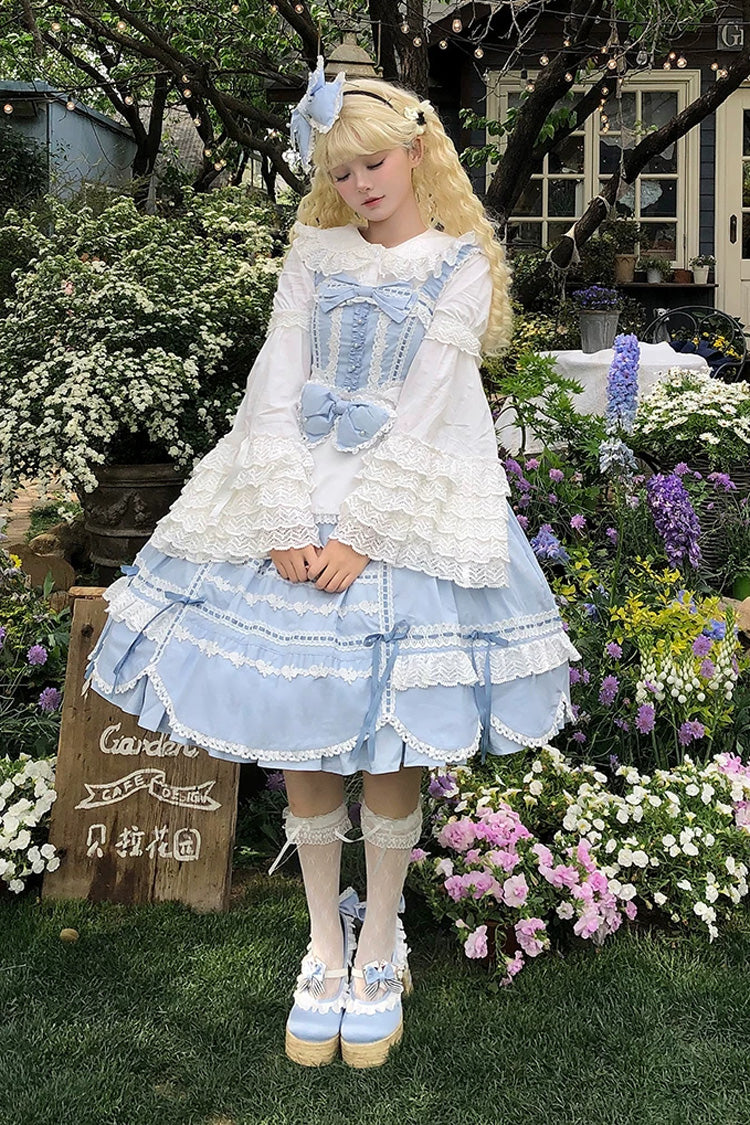 Cotton Sleeveless Lace-Trimmed Sweet JSK with Bow Details