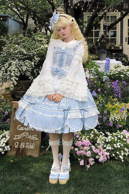 Cotton Sleeveless Lace-Trimmed Sweet JSK with Bow Details