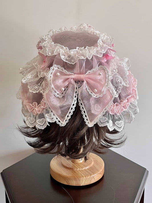 Pink / Black Bows Decorated Organza Hat