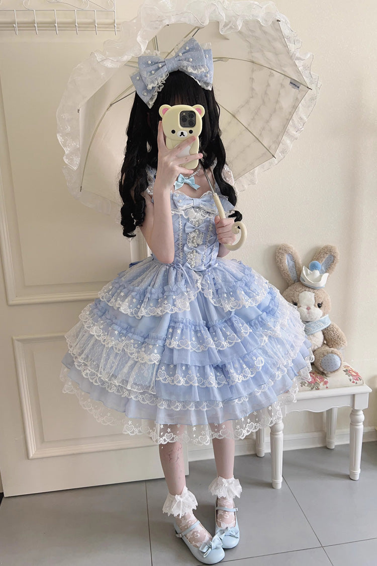 Azure Layered Ruffled Bow Lace Sweet Lolita JSK