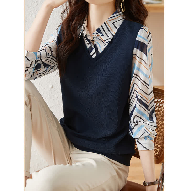 Chic Stripe Print Lapel Shirt