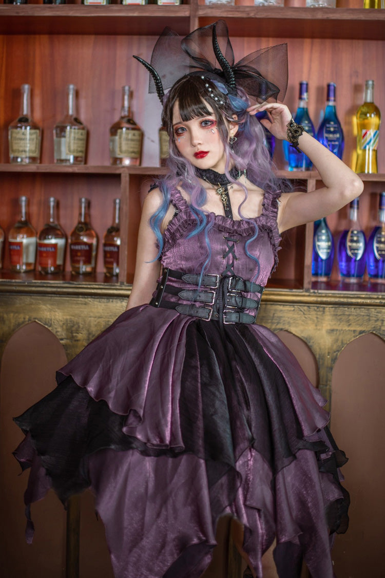 Purple Gothic Lolita Multi-Layered Asymmetric JSK Dress