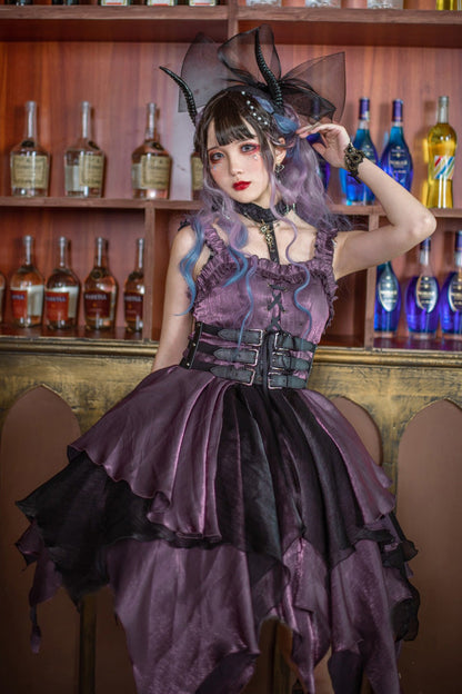 Purple Gothic Lolita Multi-Layered Asymmetric JSK Dress