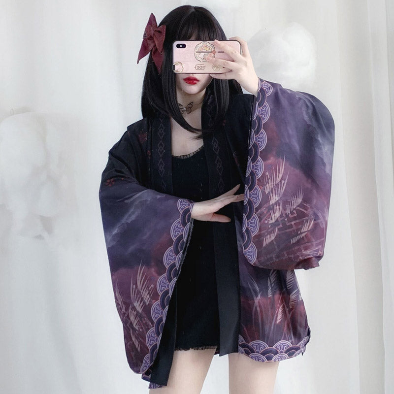 Strickjacke mit Kimono-Oberbekleidung im Vintage-Anime-Print