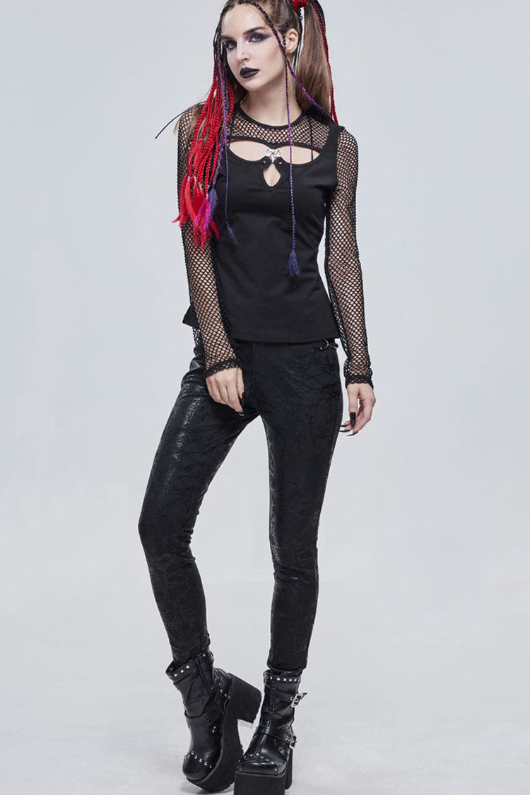 Occult Star Embroidered Deep V Mesh Knit Cotton Tee