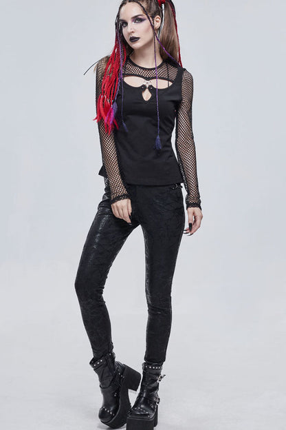 Occult Star Embroidered Deep V Mesh Knit Cotton Tee