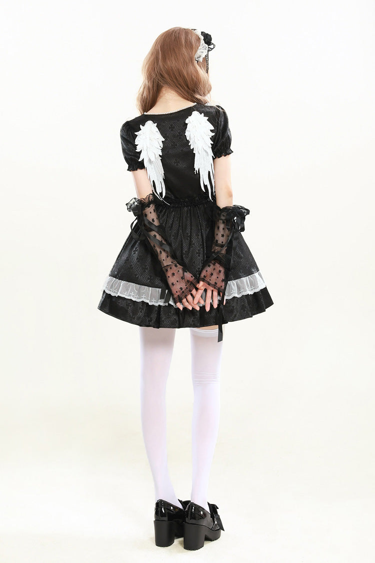 Lapel Collar Jacquard Ruffled Lace Gothic Dress