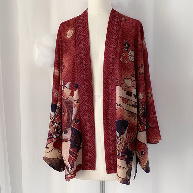 Strickjacke mit Kimono-Oberbekleidung im Vintage-Anime-Print