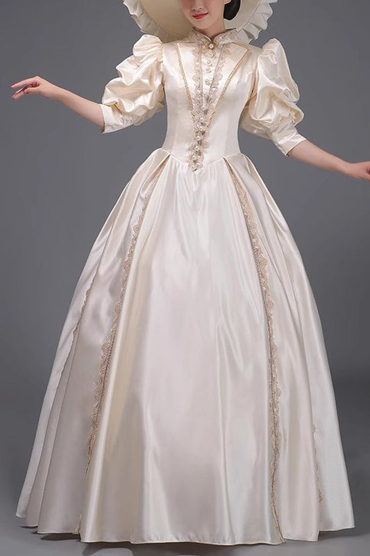Short Sleeve Vintage Princess Dress in Champagne