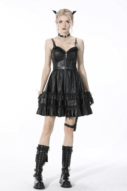 Layered Strap Gothic Dress with Buckles and Zippers