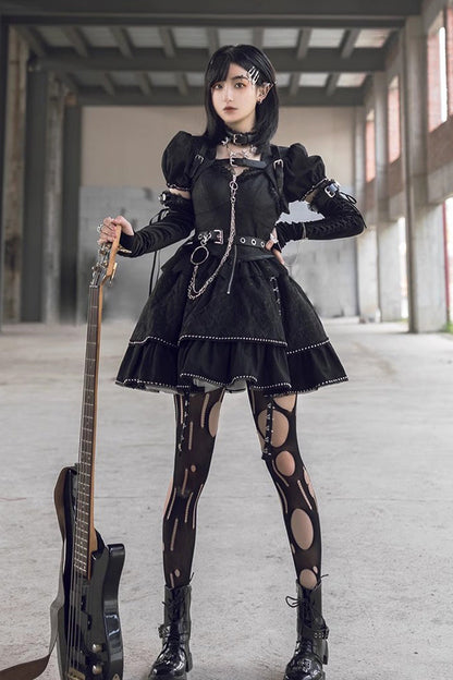 Black Gothic Punk Lolita JSK Dress with Letter Print