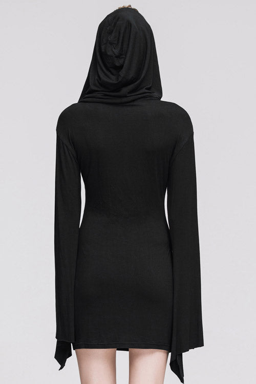 Flared Sleeve Hooded Knit Gothic Mini Dress