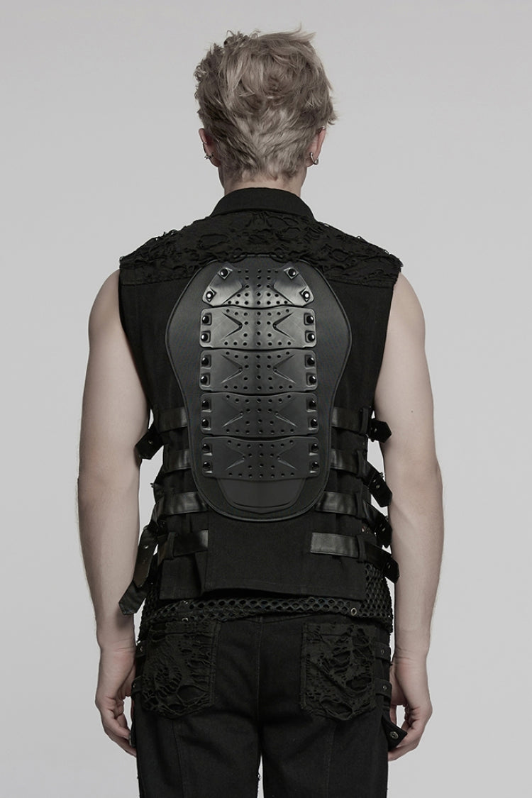 Men's Punk Vest with Rivet Buckles and Mesh Stitching