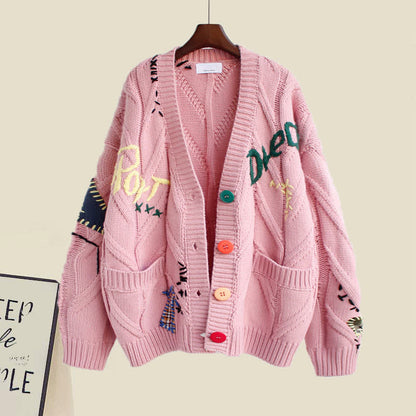 Sweater Set Colorful Embroidery Dress Slip Cardigan