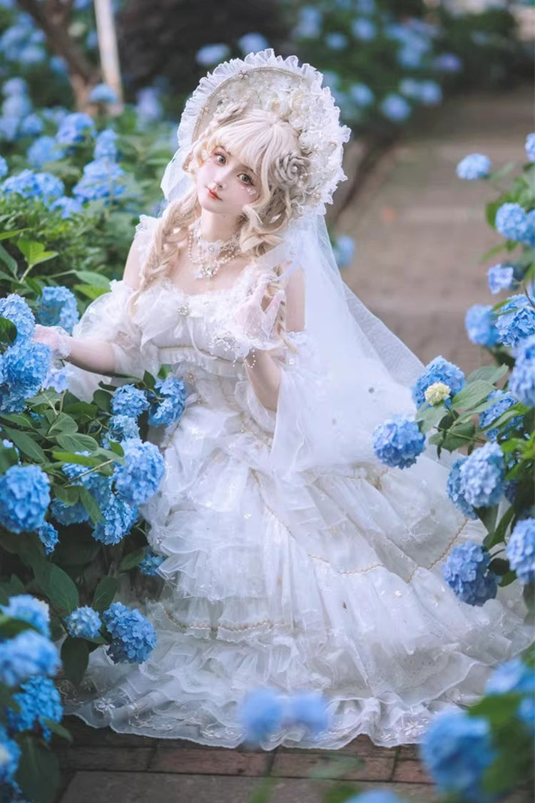 White Dreamy Waltz Sleeveless Layered Ruffle Lace Gothic JSK