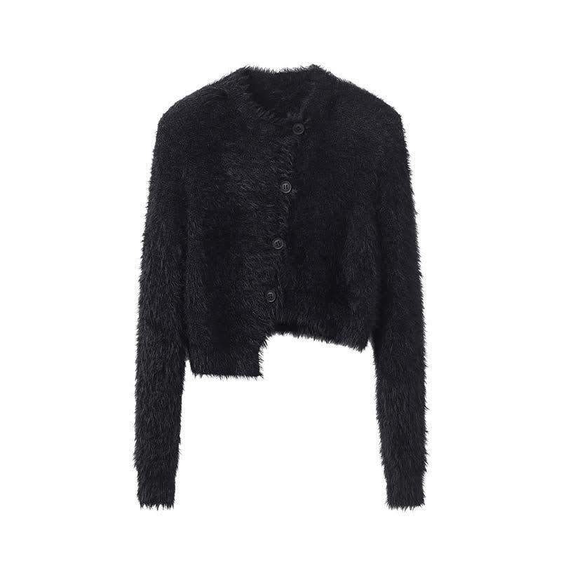 Ensemble pull cardigan irrégulier et jupe plissée taille haute