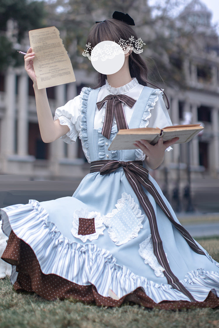 Sleeveless Printed Ruffled Bow Alice College Elegant Lolita Jumper