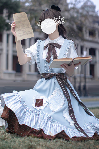 Sleeveless Printed Ruffled Bow Alice College Elegant Lolita Jumper