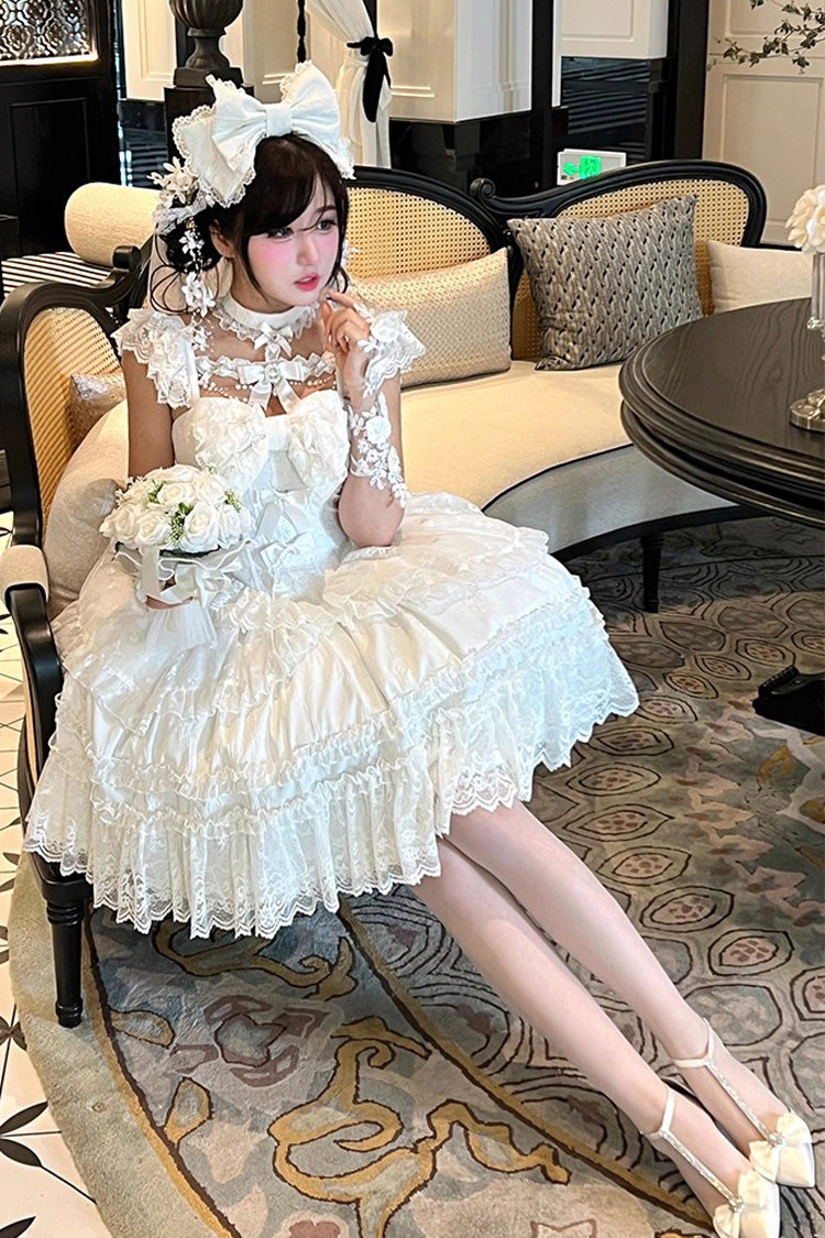 Halterneck Gothic Dress with Ruffled Hanayome Bow and Lace - Jewelry Love Story